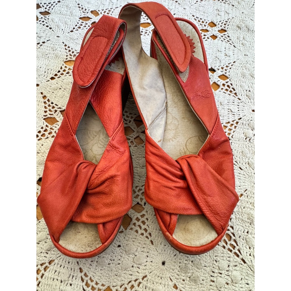 Fly London Orange Leather Wedge Twisted Knot Peep Toe Slingback‎ Sz 39 (US 8.5)